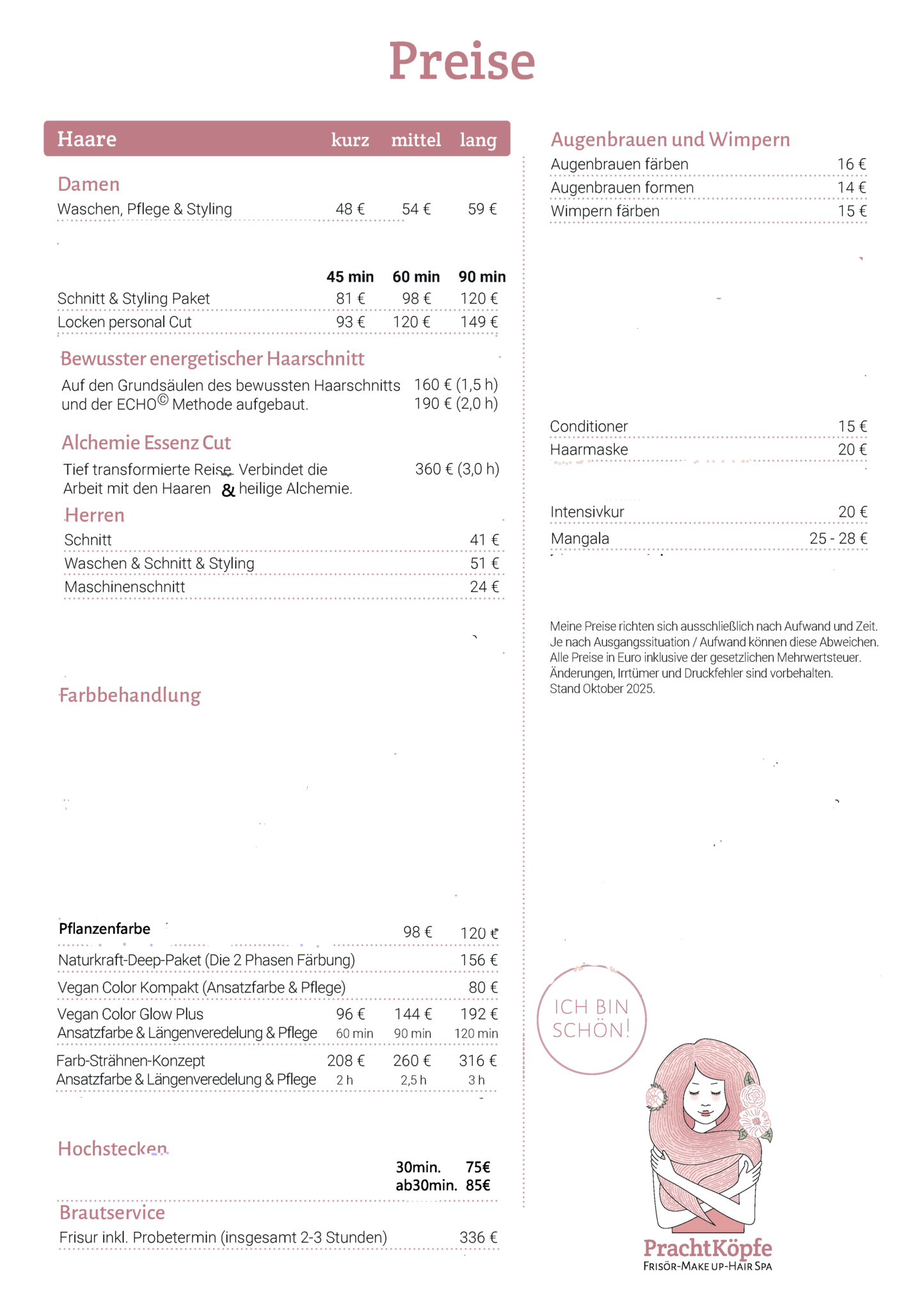 Preisliste Prachtköpfe für mehr Infos bitte anrufen